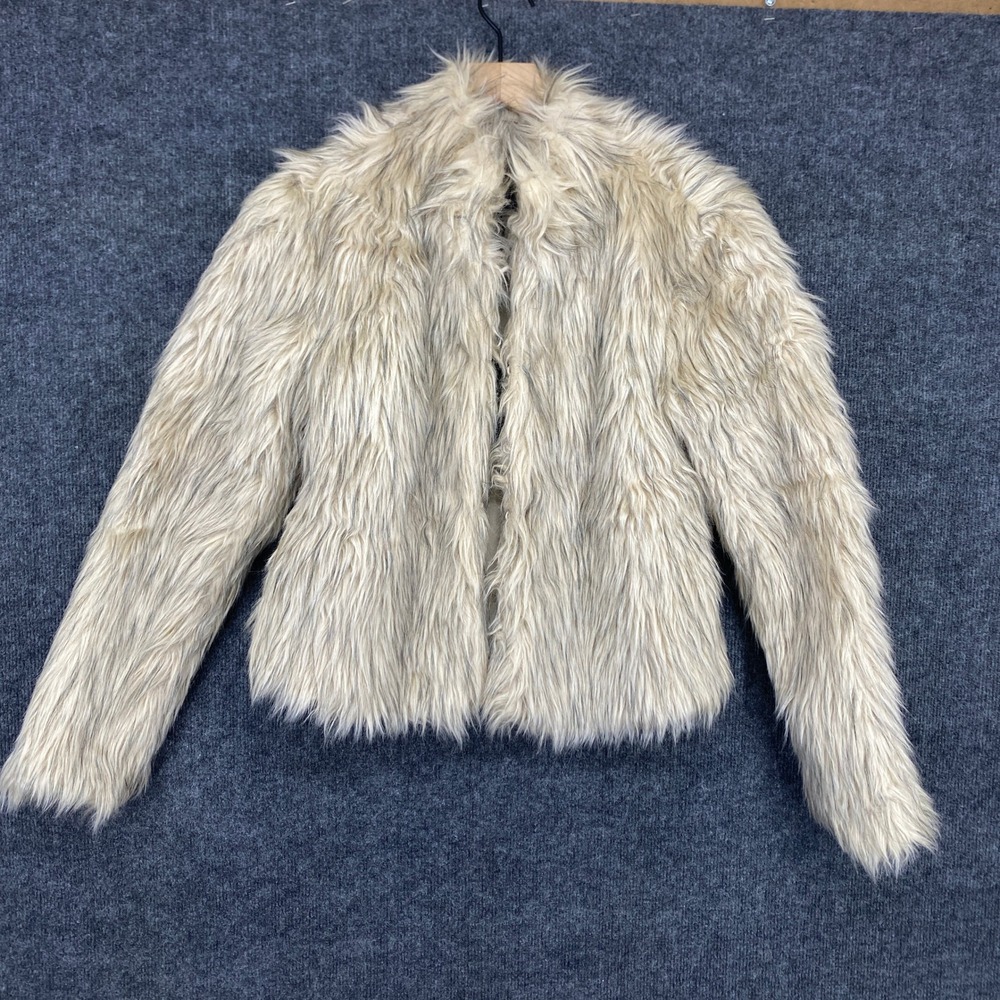 Fashion Nova Fernanda Faux Fur Coat Nude Beige Shaggy Jacket FJK02 Small NEW